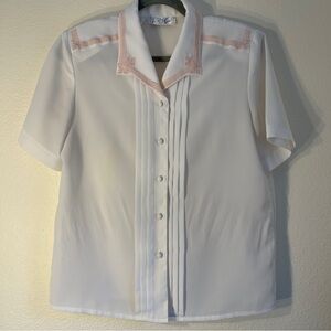 Kathy Che Vintage blouse apricot applique cream short sleeve 6P